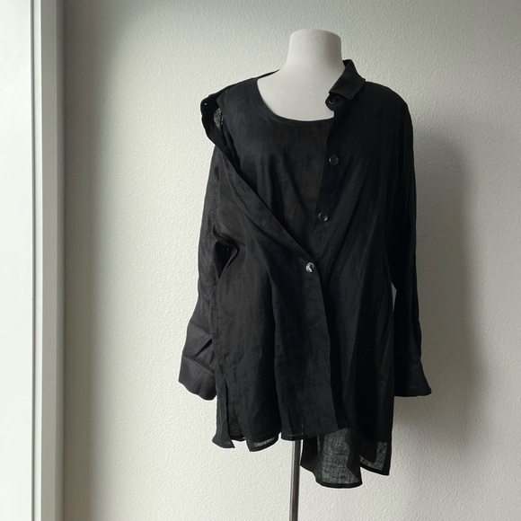 Caroline Rose Size 2X Top 100% Linen Easy Shirt Lagenlook Blouse SET Plus - Picture 1 of 9